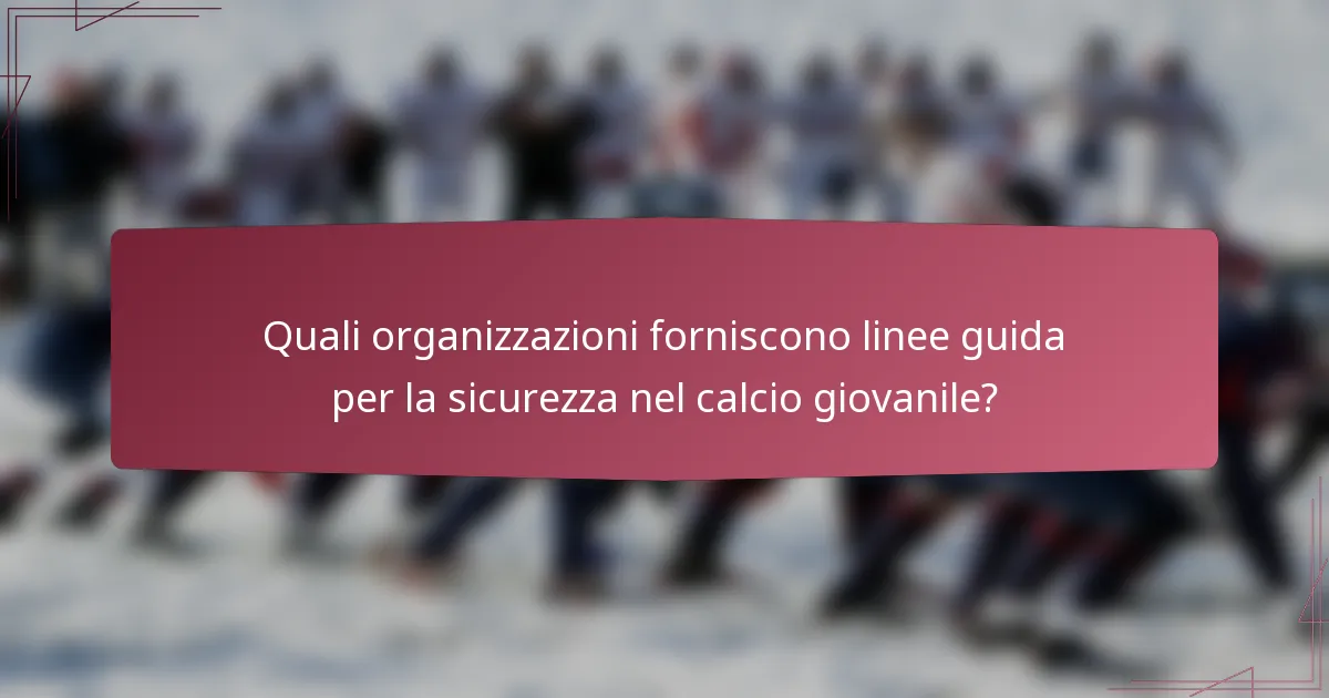 Quali organizzazioni forniscono linee guida per la sicurezza nel calcio giovanile?